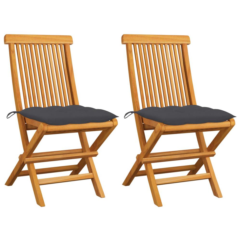 vidaXL Garden Chairs with Anthracite Cushions 2 pcs Solid Teak Wood 2475. Picture 1