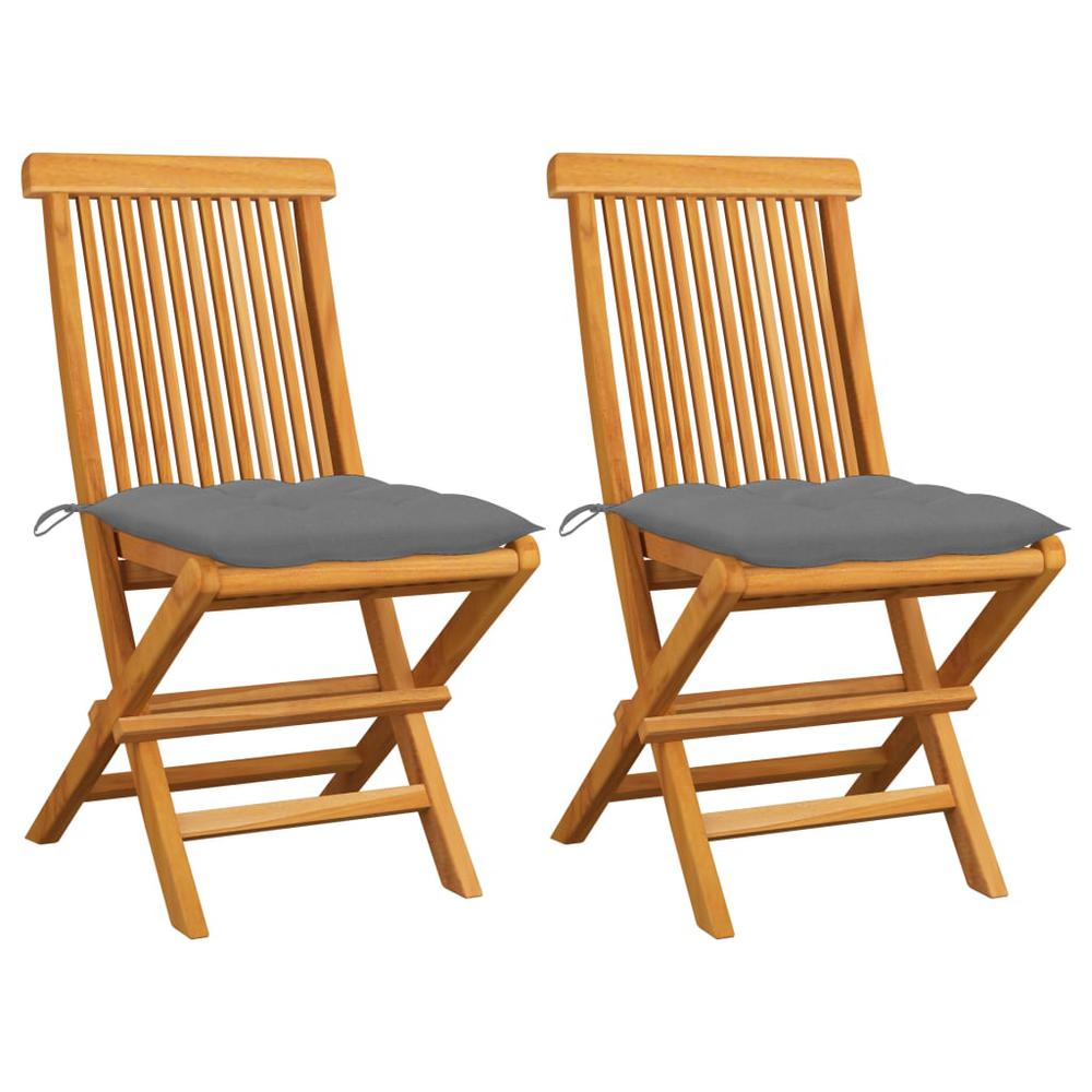 vidaXL Garden Chairs with Gray Cushions 2 pcs Solid Teak Wood 2476. The main picture.