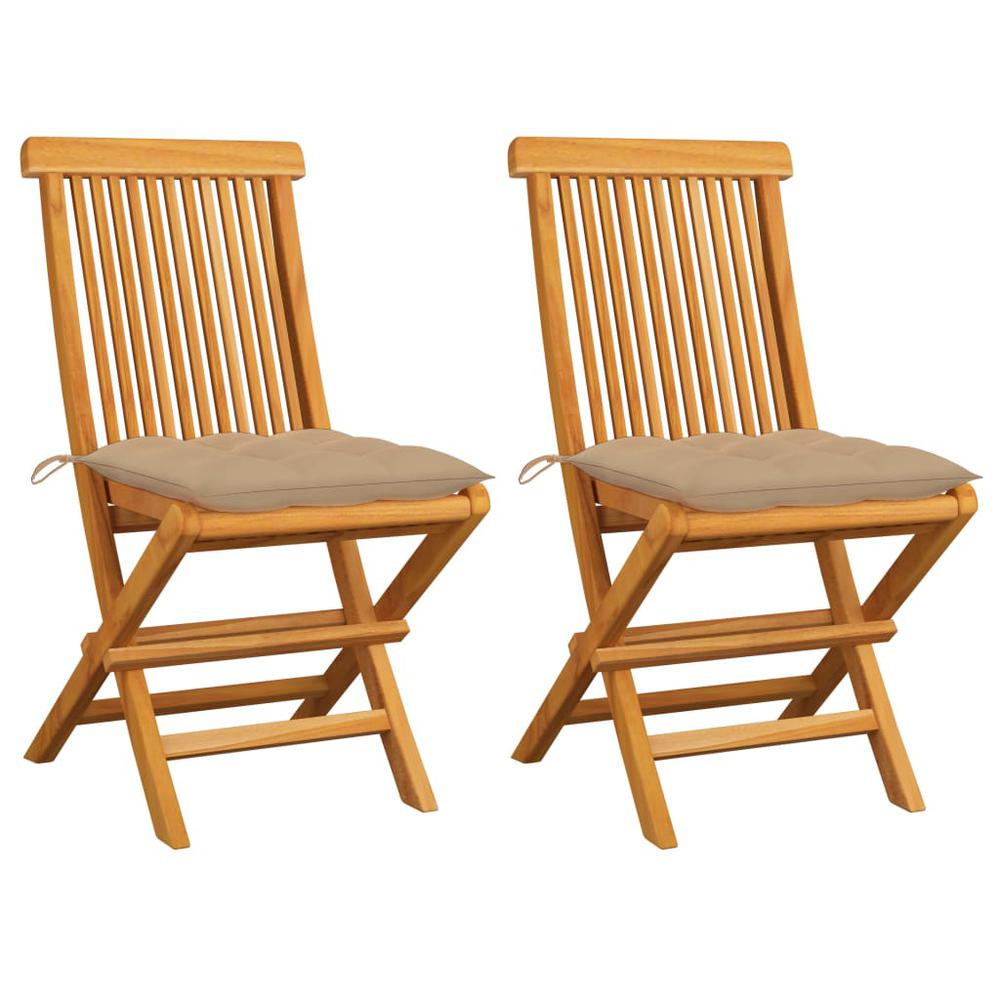 Patio Chairs with Beige Cushions 2 pcs Solid Teak Wood. Picture 12