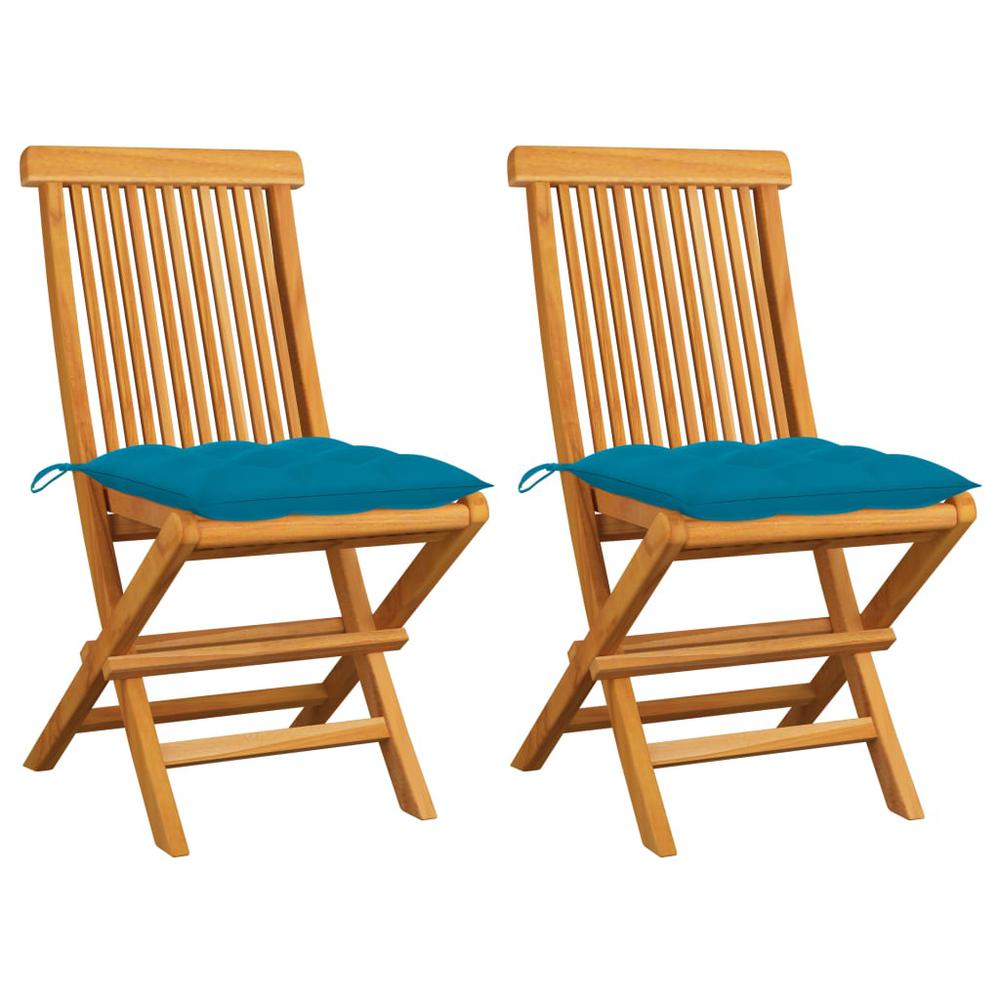 Patio Chairs with Light Blue Cushions 2 pcs Solid Teak Wood. Picture 12