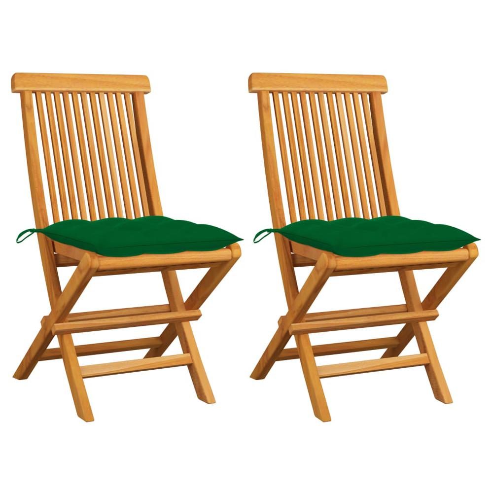 vidaXL Garden Chairs with Green Cushions 2 pcs Solid Teak Wood 2480. Picture 1