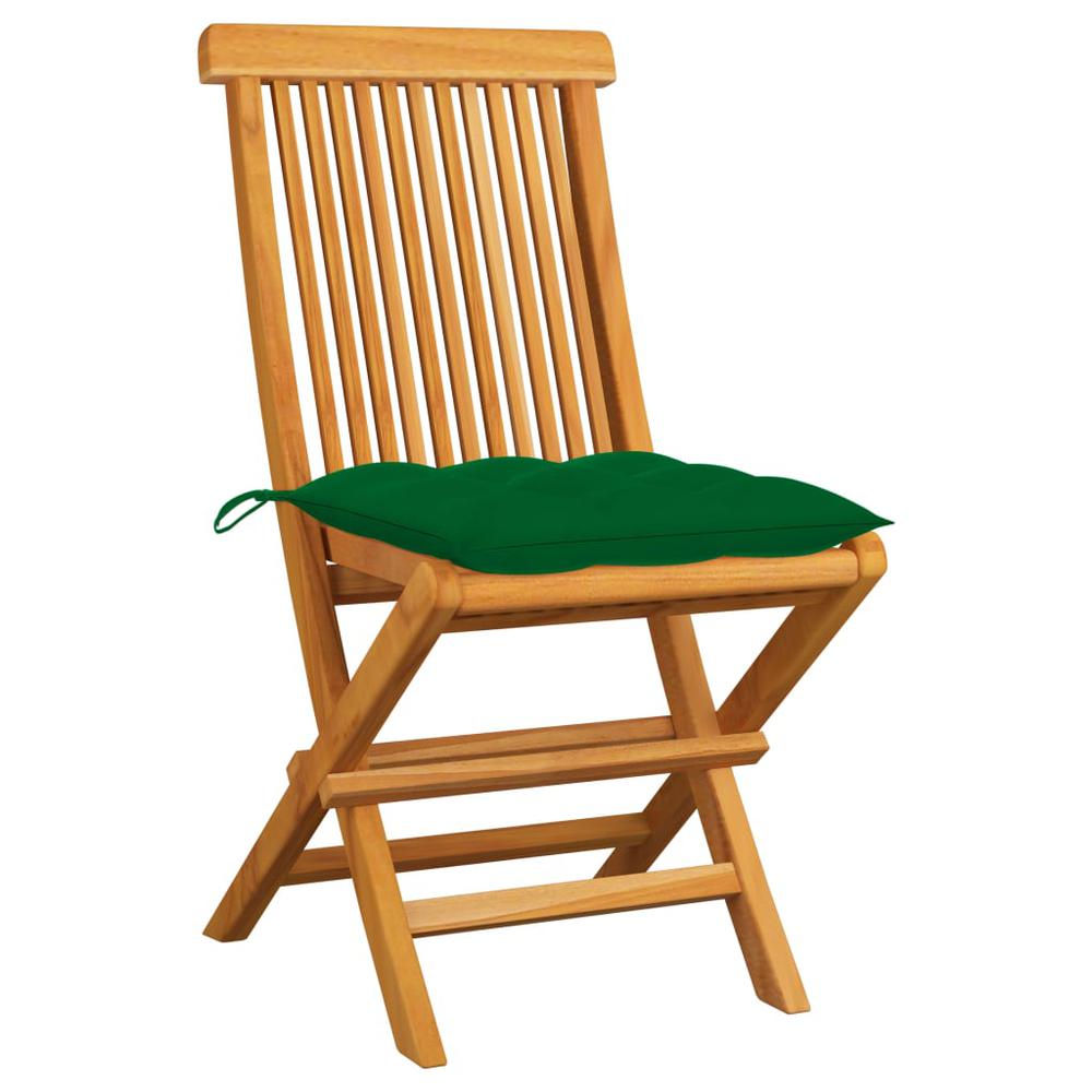 vidaXL Garden Chairs with Green Cushions 2 pcs Solid Teak Wood 2480. Picture 2