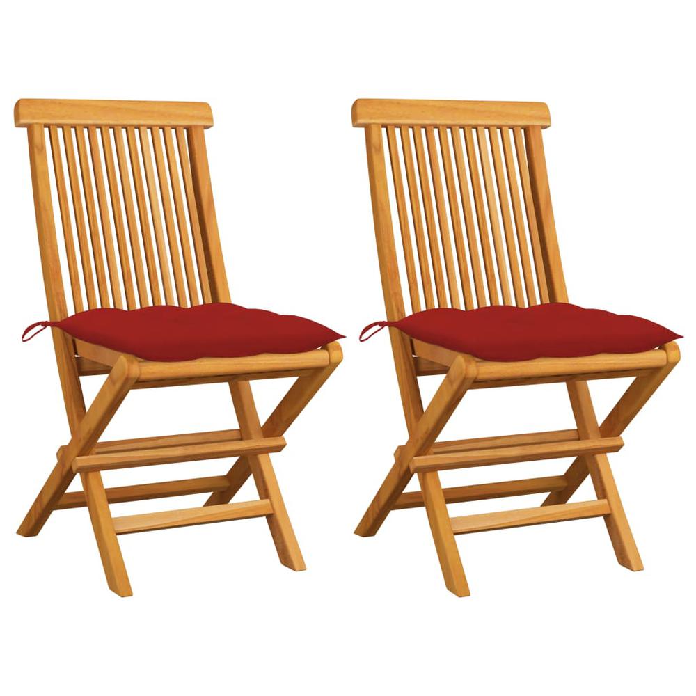 vidaXL Garden Chairs with Red Cushions 2 pcs Solid Teak Wood 2481. Picture 1