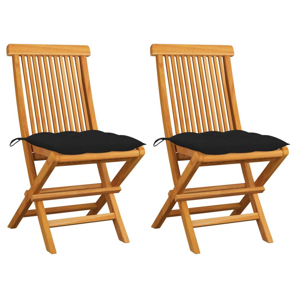vidaXL Garden Chairs with Black Cushions 2 pcs Solid Teak Wood 2482. Picture 1