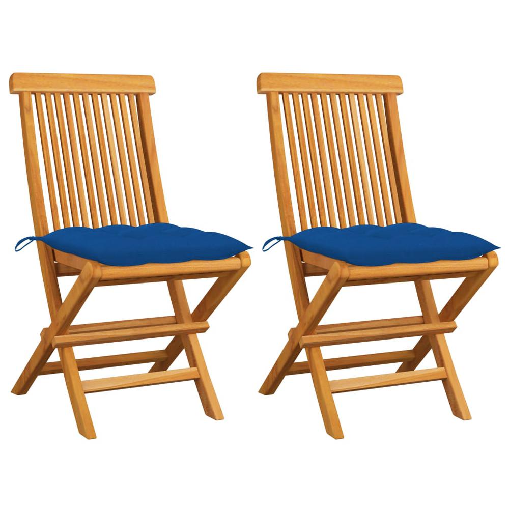 Patio Chairs with Blue Cushions 2 pcs Solid Teak Wood. Picture 12