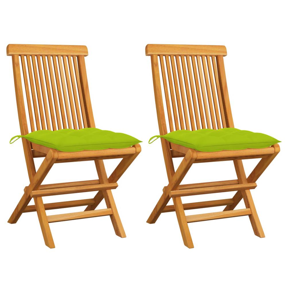 Patio Chairs with Bright Green Cushions 2 pcs Solid Teak Wood. Picture 12