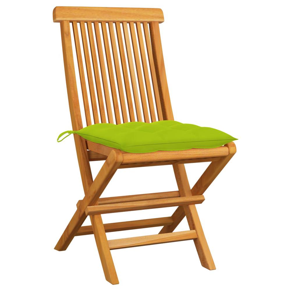 Patio Chairs with Bright Green Cushions 2 pcs Solid Teak Wood. Picture 1