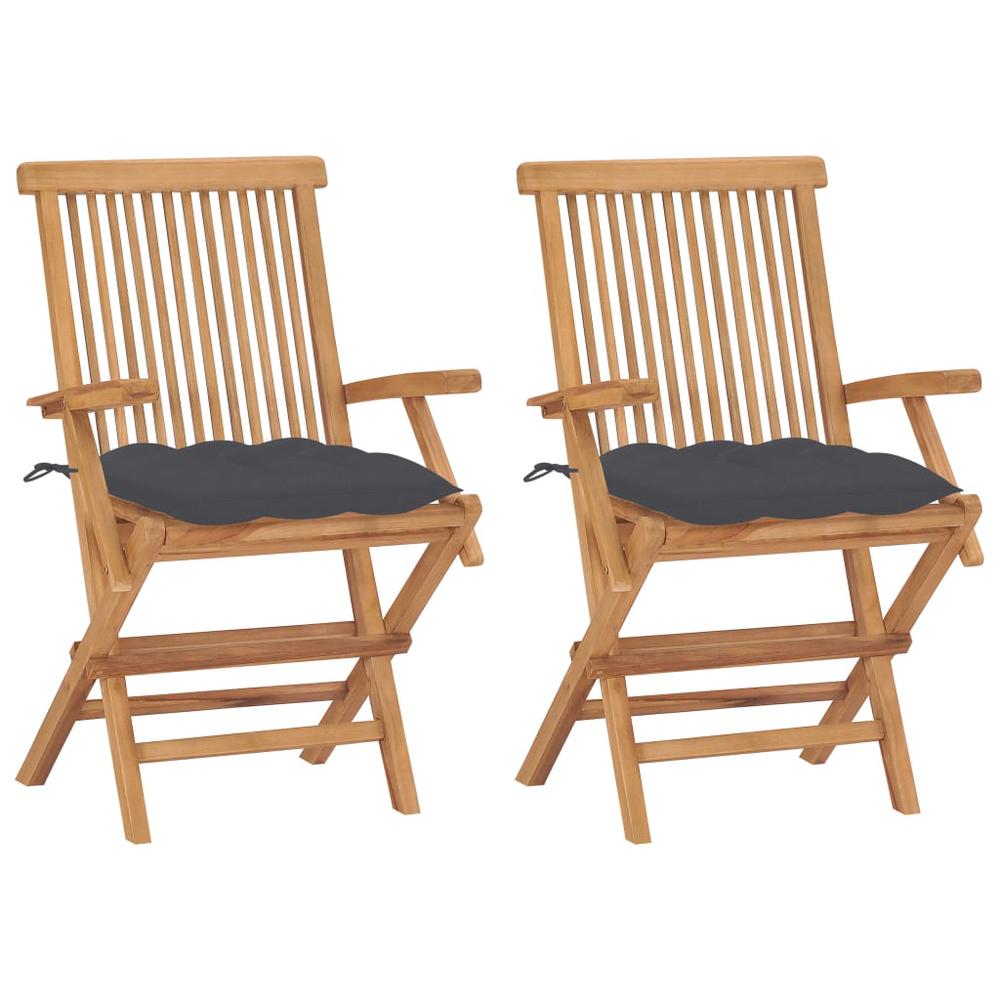 vidaXL Garden Chairs with Anthracite Cushions 2 pcs Solid Teak Wood 2502. Picture 1