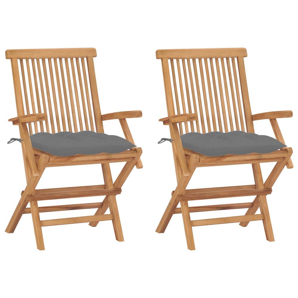 vidaXL Garden Chairs with Gray Cushions 2 pcs Solid Teak Wood 2503. The main picture.