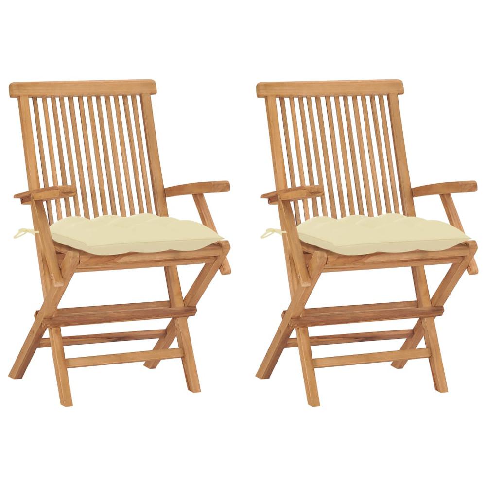 vidaXL Garden Chairs with Cream White Cushions 2 pcs Solid Teak Wood 2504. Picture 1