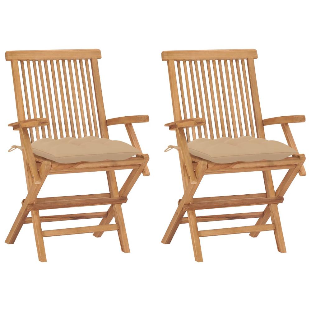 Patio Chairs with Beige Cushions 2 pcs Solid Teak Wood. Picture 12