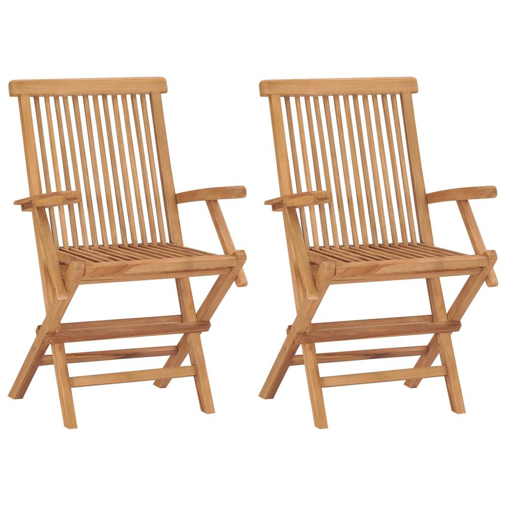 Patio Chairs with Beige Cushions 2 pcs Solid Teak Wood. Picture 2