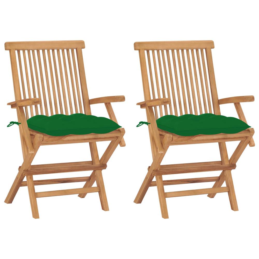 vidaXL Garden Chairs with Green Cushions 2 pcs Solid Teak Wood 2507. Picture 1