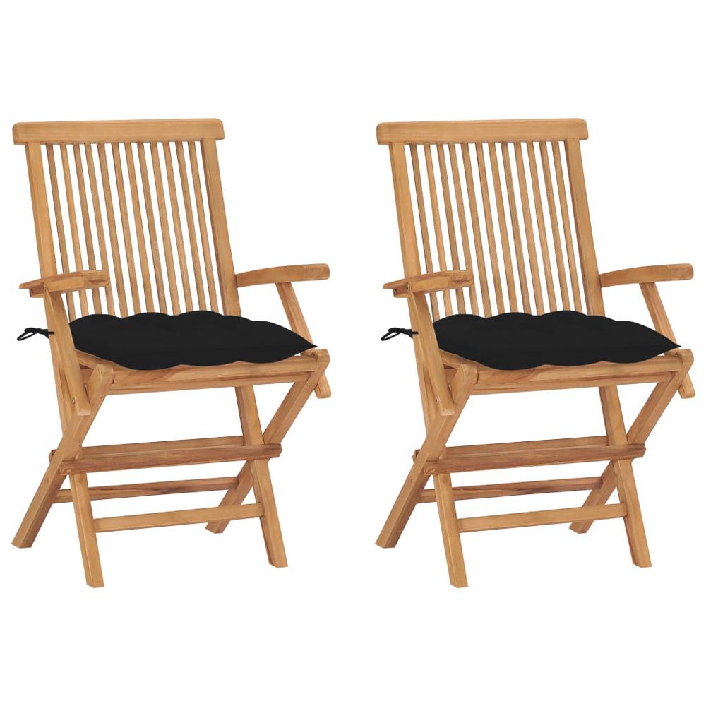 vidaXL Garden Chairs with Black Cushions 2 pcs Solid Teak Wood 2509. The main picture.