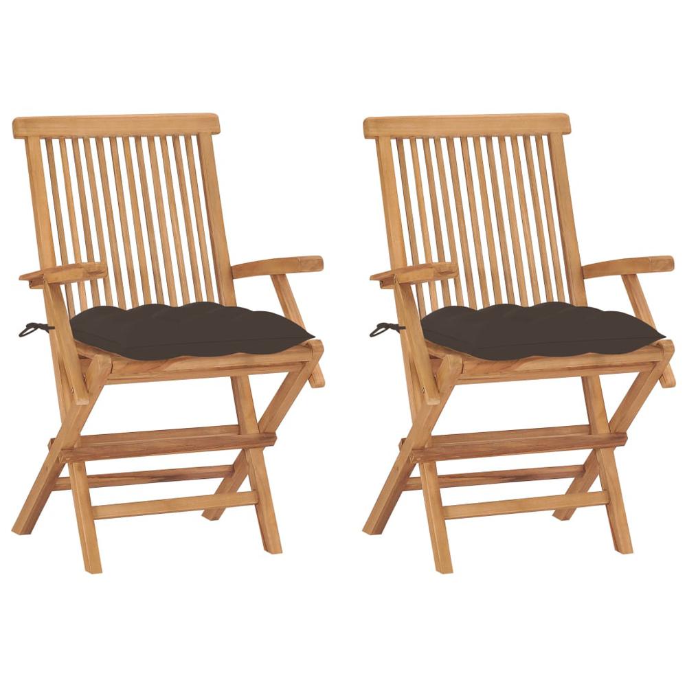 vidaXL Garden Chairs with Taupe Cushions 2 pcs Solid Teak Wood 2510. Picture 1