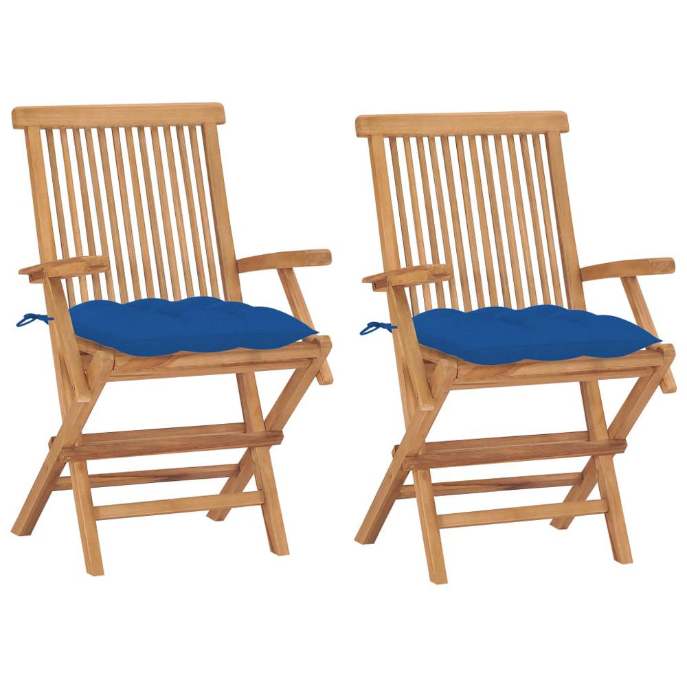 Patio Chairs with Blue Cushions 2 pcs Solid Teak Wood. Picture 12