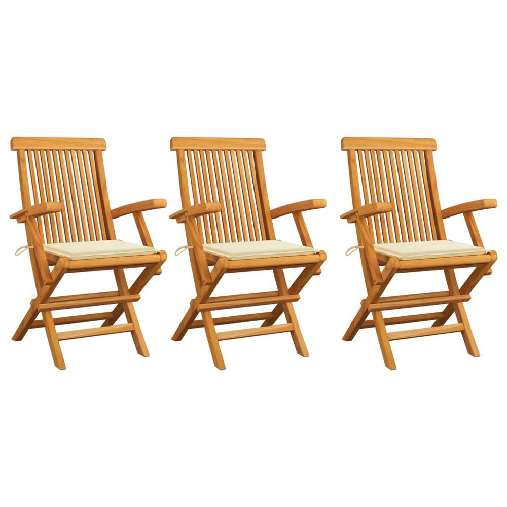 vidaXL Garden Chairs with Cream Cushions 3 pcs Solid Teak Wood, 3062516. Picture 1