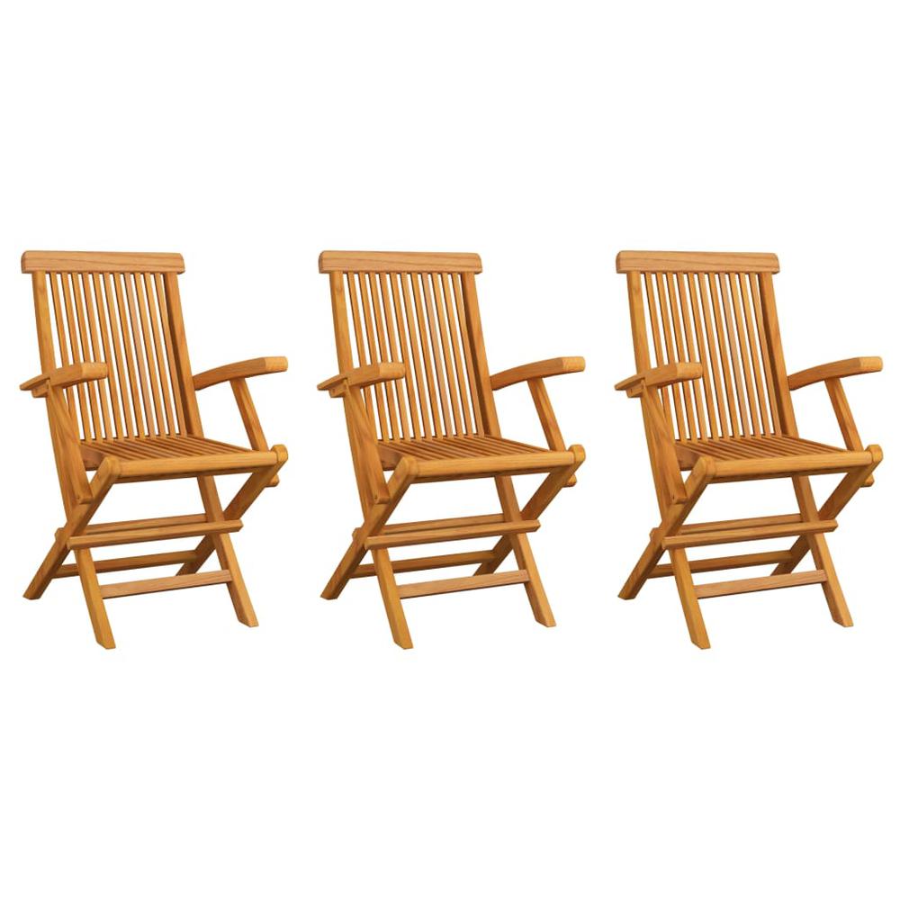vidaXL Patio Chairs with Beige Cushions 3 pcs Solid Teak Wood. Picture 6