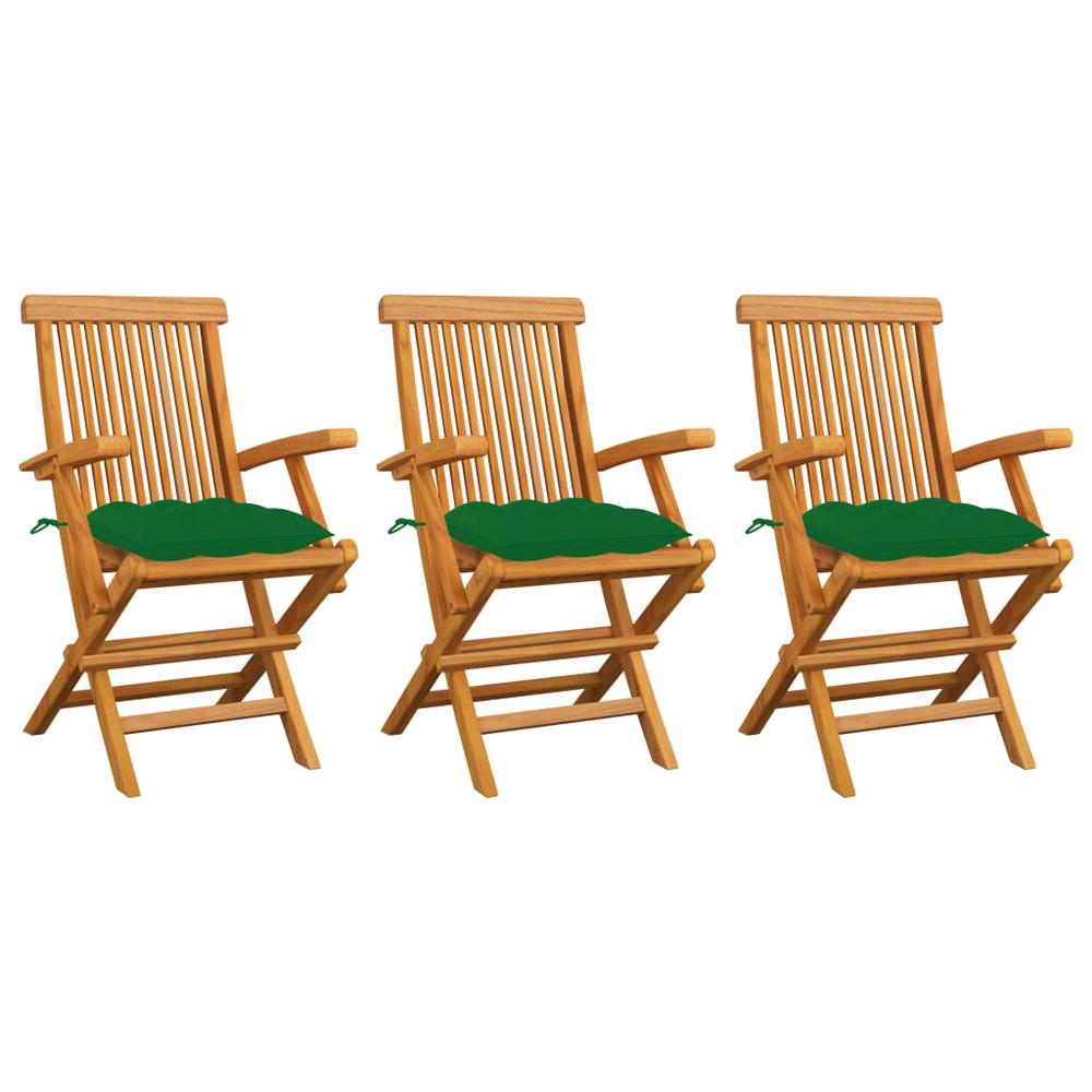 vidaXL Garden Chairs with Green Cushions 3 pcs Solid Teak Wood 2534. Picture 1