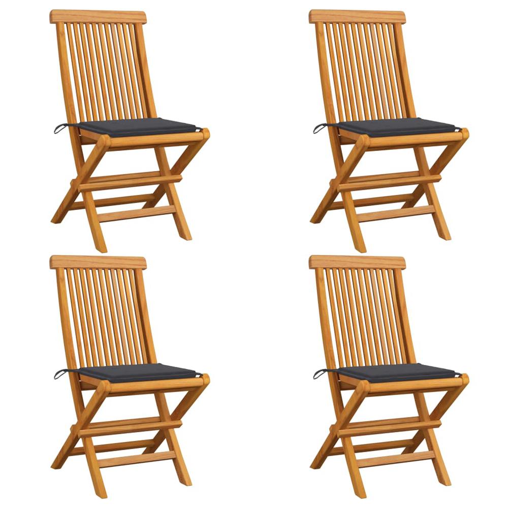 vidaXL Garden Chairs with Anthracite Cushions 4 pcs Solid Teak Wood, 3062568. Picture 1