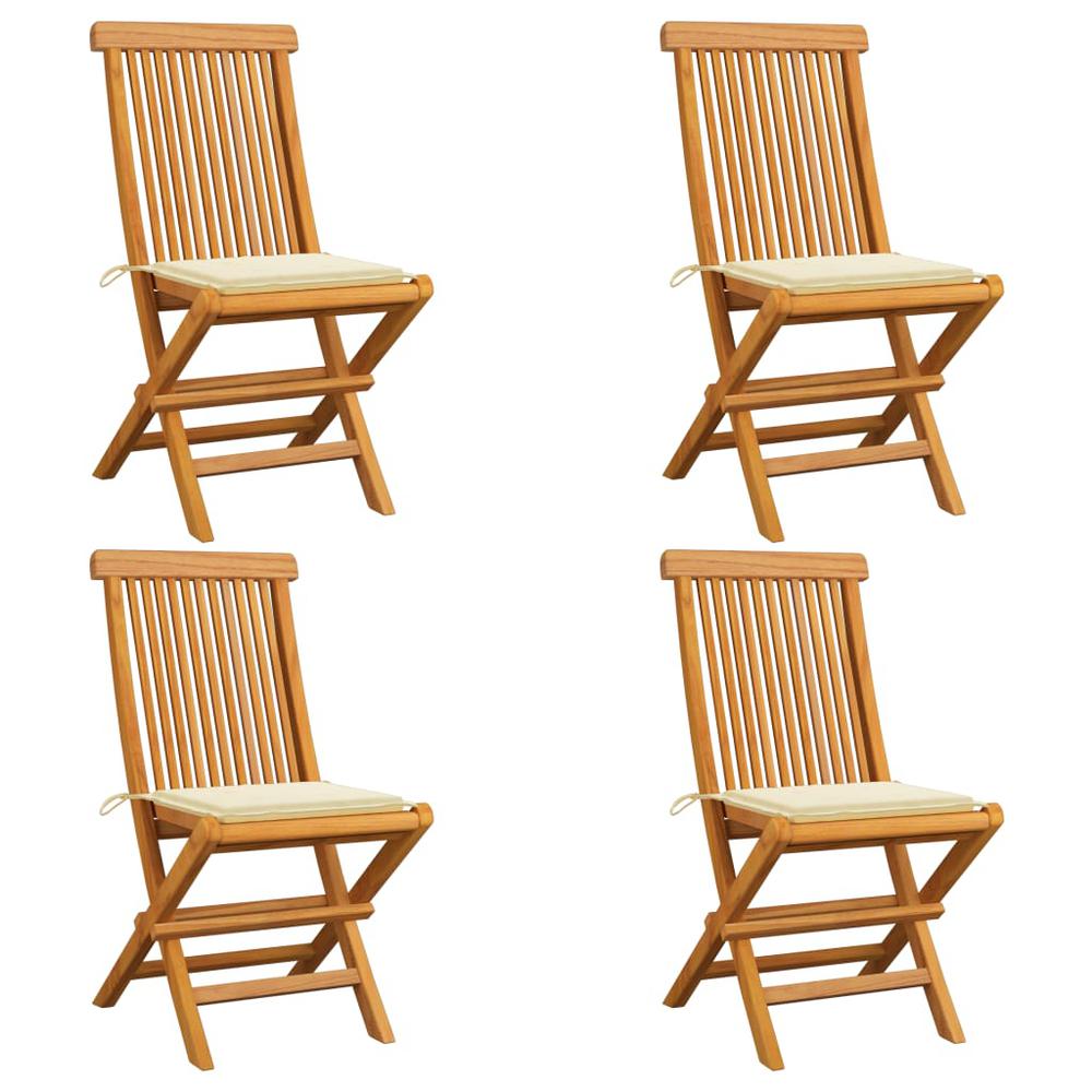 vidaXL Garden Chairs with Cream Cushions 4 pcs Solid Teak Wood, 3062570. Picture 1
