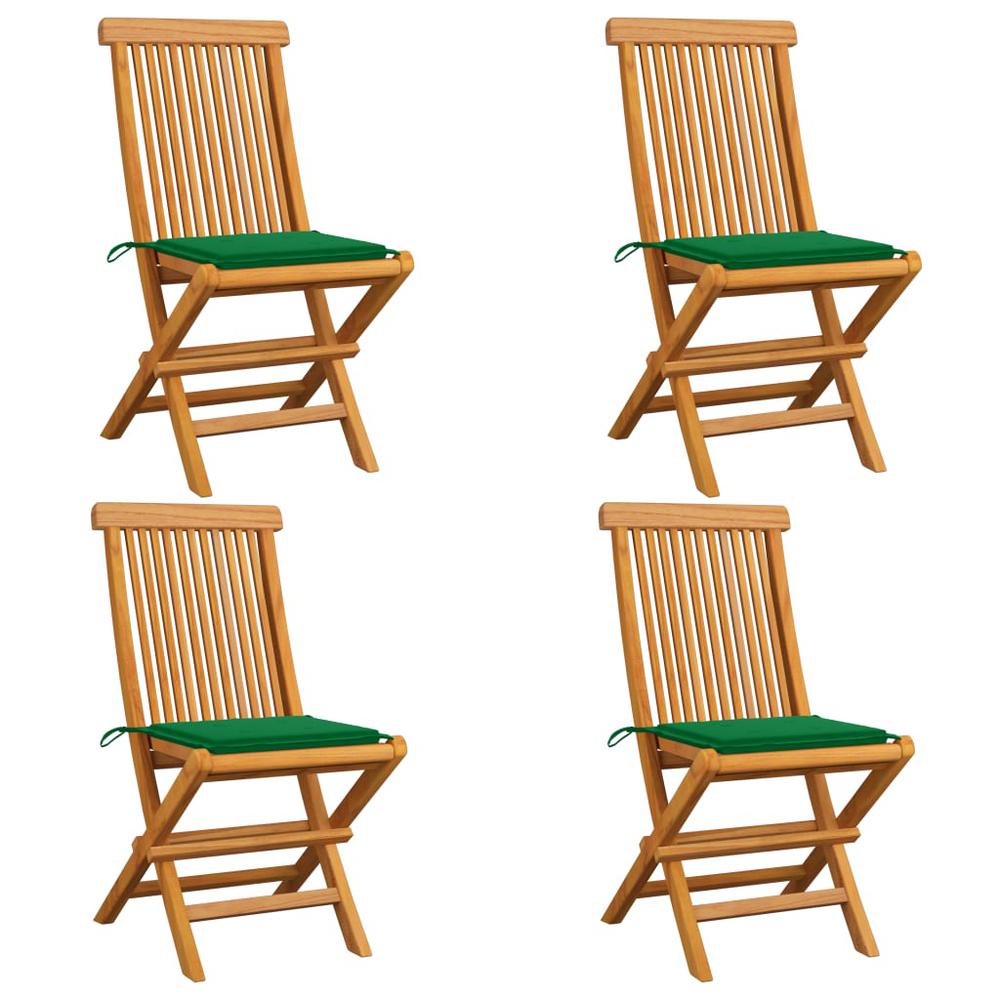 vidaXL Garden Chairs with Green Cushions 4 pcs Solid Teak Wood, 3062573. Picture 1