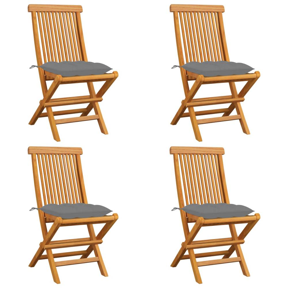 vidaXL Garden Chairs with Gray Cushions 4 pcs Solid Teak Wood 2584. Picture 1