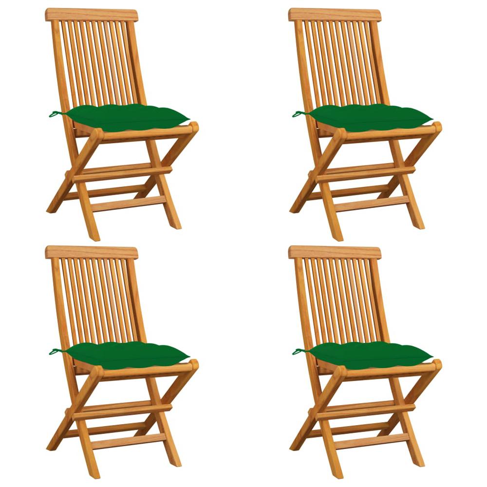 vidaXL Garden Chairs with Green Cushions 4 pcs Solid Teak Wood 2588. Picture 1