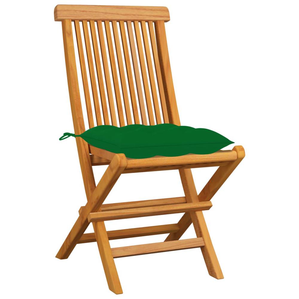 vidaXL Garden Chairs with Green Cushions 4 pcs Solid Teak Wood 2588. Picture 2