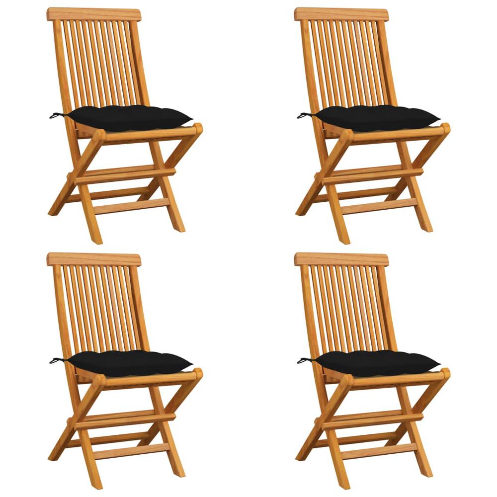 vidaXL Garden Chairs with Black Cushions 4 pcs Solid Teak Wood 2590. Picture 1