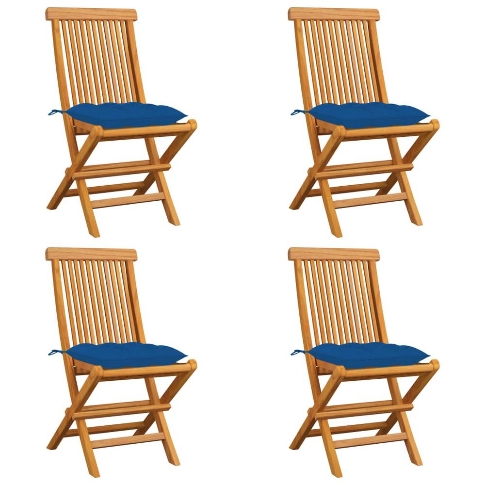 Patio Chairs with Blue Cushions 4 pcs Solid Teak Wood. Picture 12