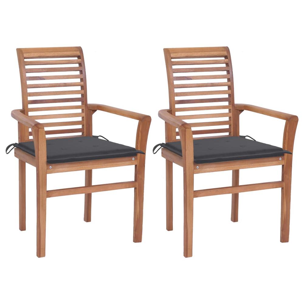 Dining Chairs 2 pcs with Anthracite Cushions Solid Teak Wood. Picture 12