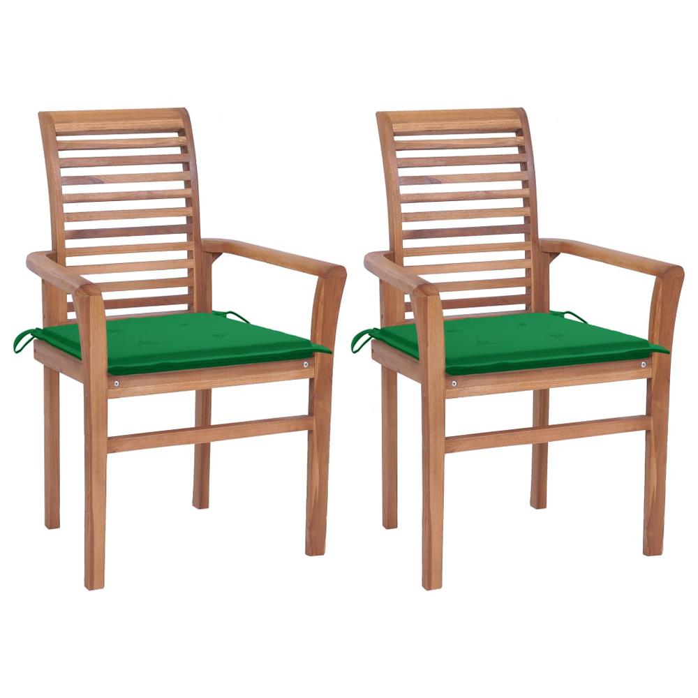 Dining Chairs 2 pcs with Green Cushions Solid Teak Wood. Picture 12