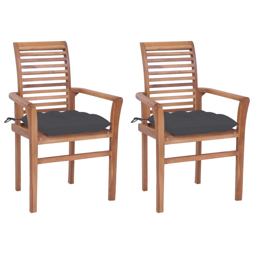 vidaXL Dining Chairs 2 pcs with Anthracite Cushions Solid Teak Wood 2610. Picture 1