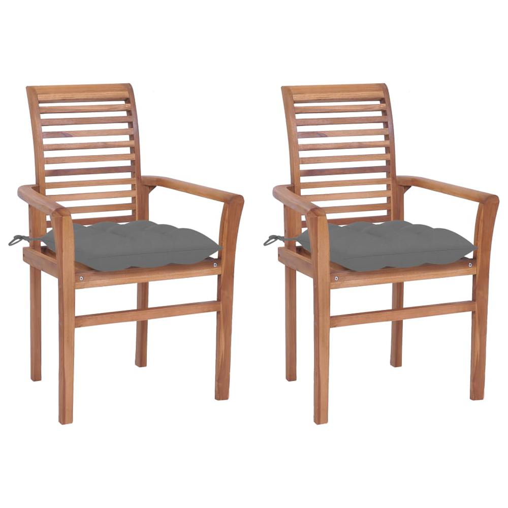 vidaXL Dining Chairs 2 pcs with Gray Cushions Solid Teak Wood 2611. Picture 1