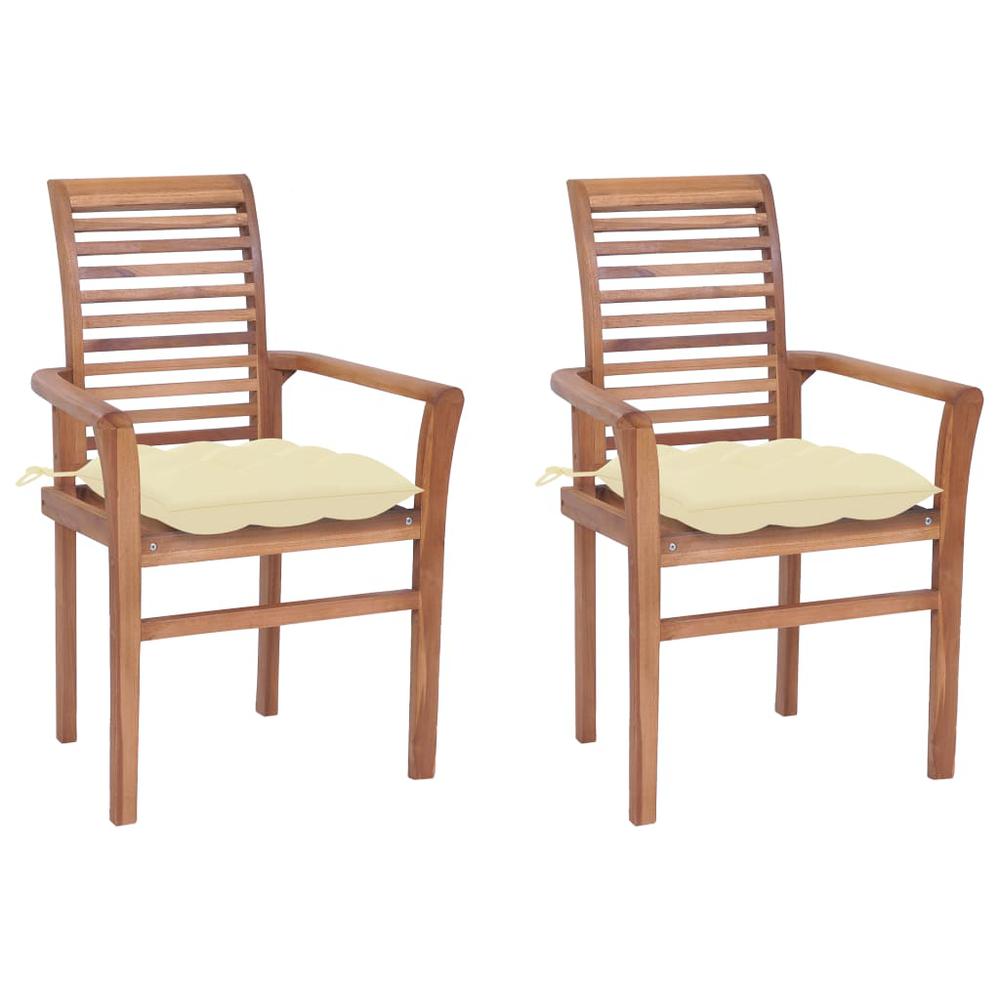 vidaXL Dining Chairs 2 pcs with Cream White Cushions Solid Teak Wood 2612. Picture 1