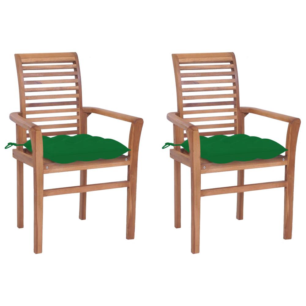 vidaXL Dining Chairs 2 pcs with Green Cushions Solid Teak Wood 2615. Picture 1