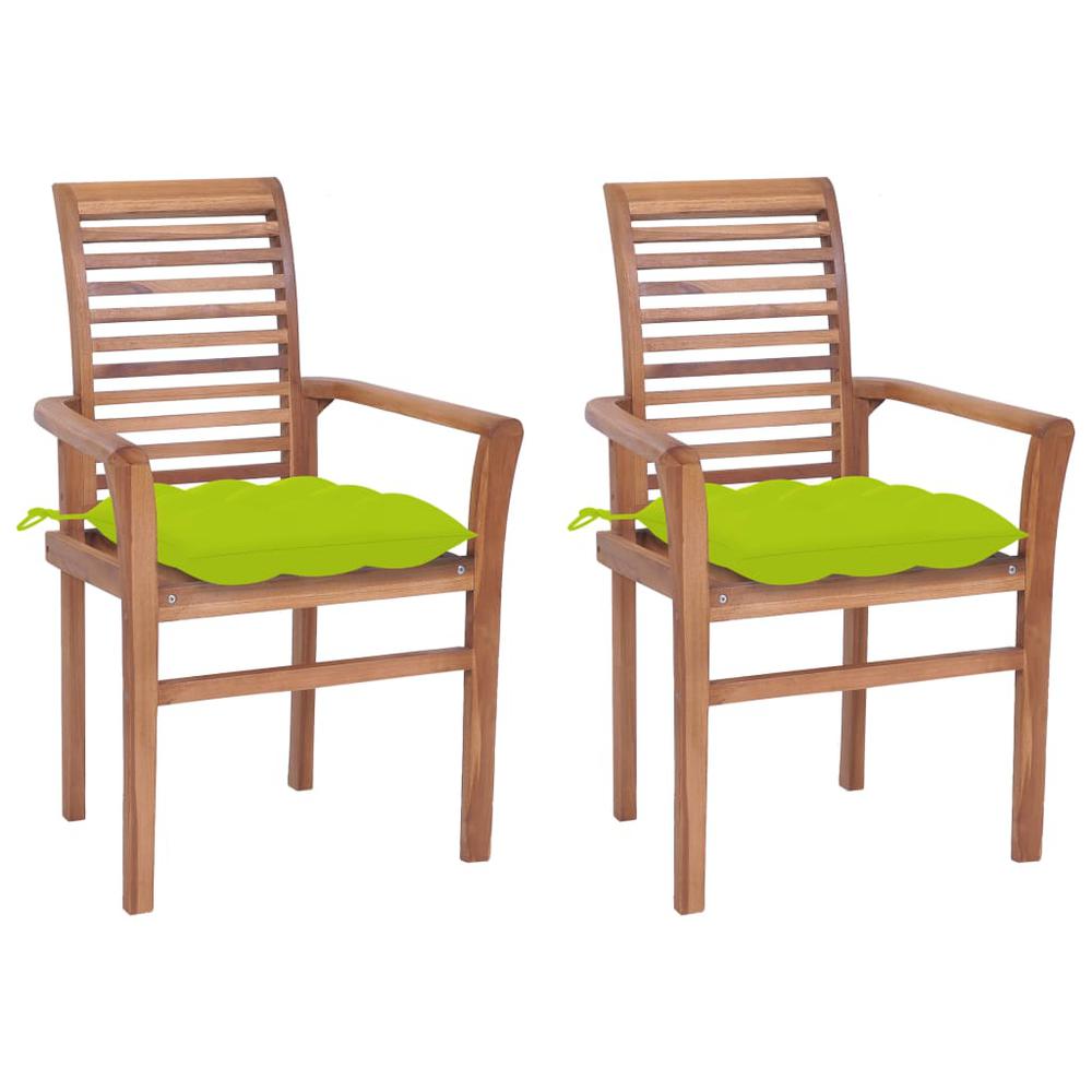 Dining Chairs 2 pcs with Bright Green Cushions Solid Teak Wood. Picture 12