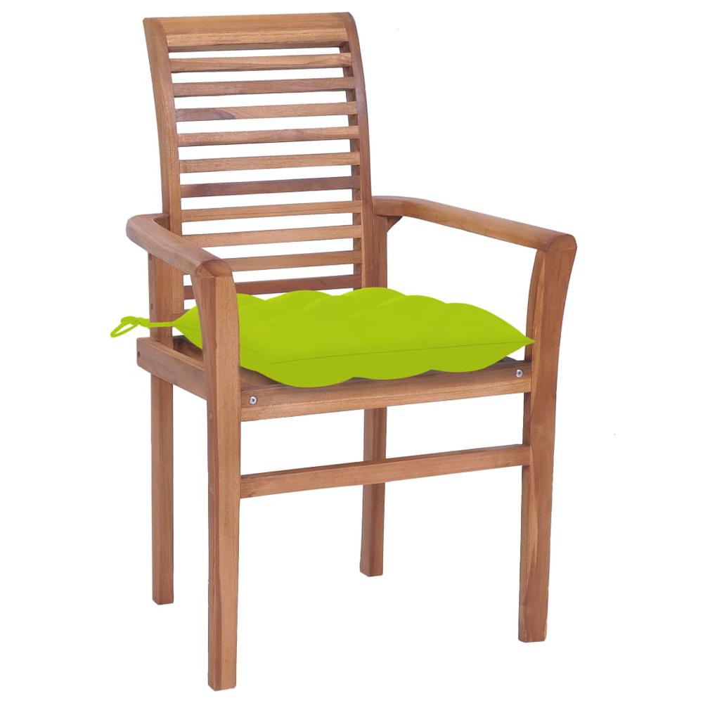 Dining Chairs 2 pcs with Bright Green Cushions Solid Teak Wood. Picture 1