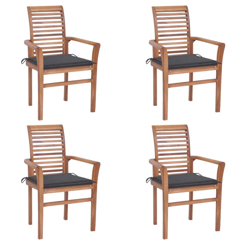 vidaXL Dining Chairs 4 pcs with Anthracite Cushions Solid Teak Wood 2622. Picture 2