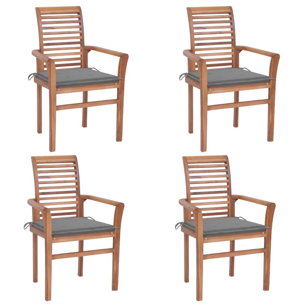 vidaXL Dining Chairs 4 pcs with Gray Cushions Solid Teak Wood 2623. The main picture.