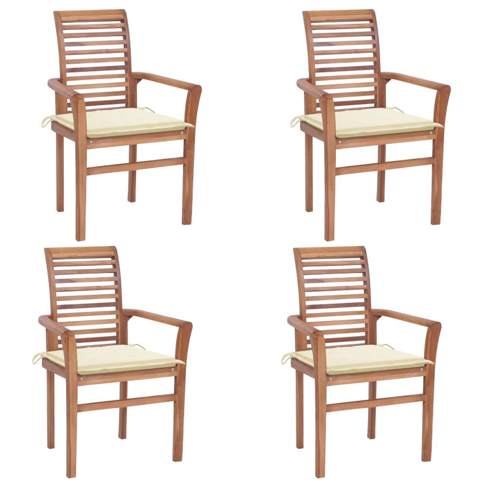 vidaXL Dining Chairs 4 pcs with Cream Cushions Solid Teak Wood 2624. Picture 1