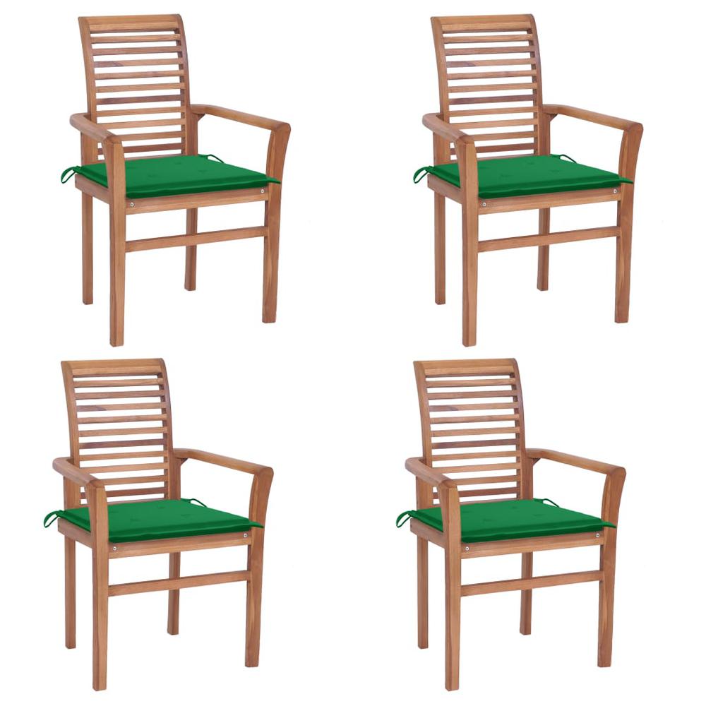vidaXL Dining Chairs 4 pcs with Green Cushions Solid Teak Wood 2627. Picture 1