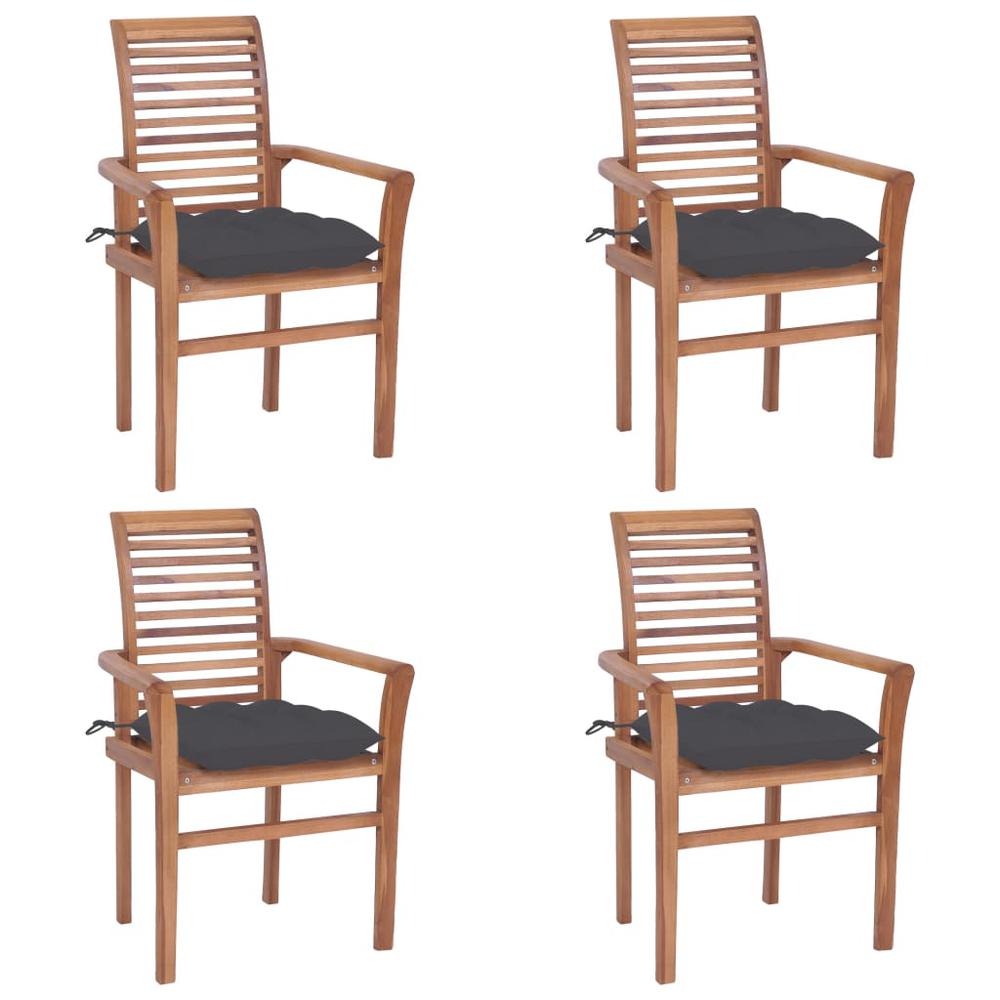 vidaXL Dining Chairs 4 pcs with Anthracite Cushions Solid Teak Wood 2637. Picture 1