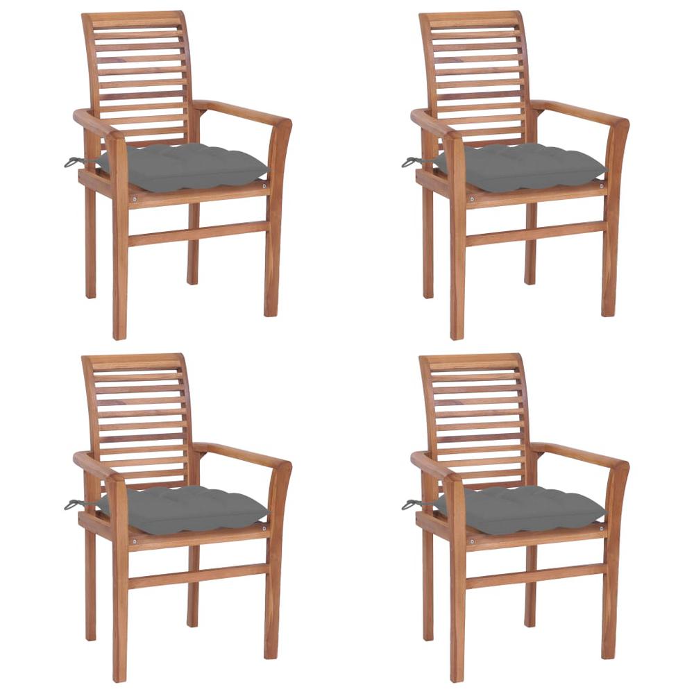 vidaXL Dining Chairs 4 pcs with Gray Cushions Solid Teak Wood 2638. Picture 1
