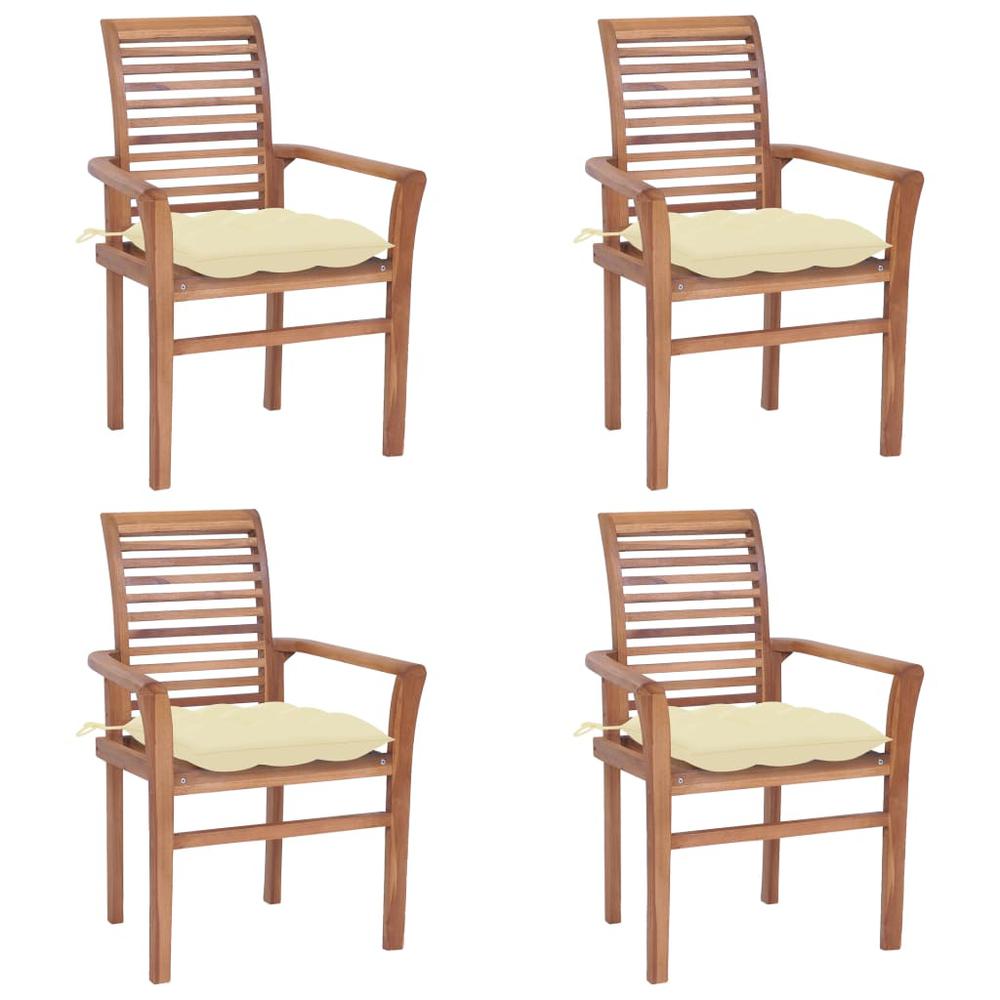 vidaXL Dining Chairs 4 pcs with Cream White Cushions Solid Teak Wood 2639. Picture 1