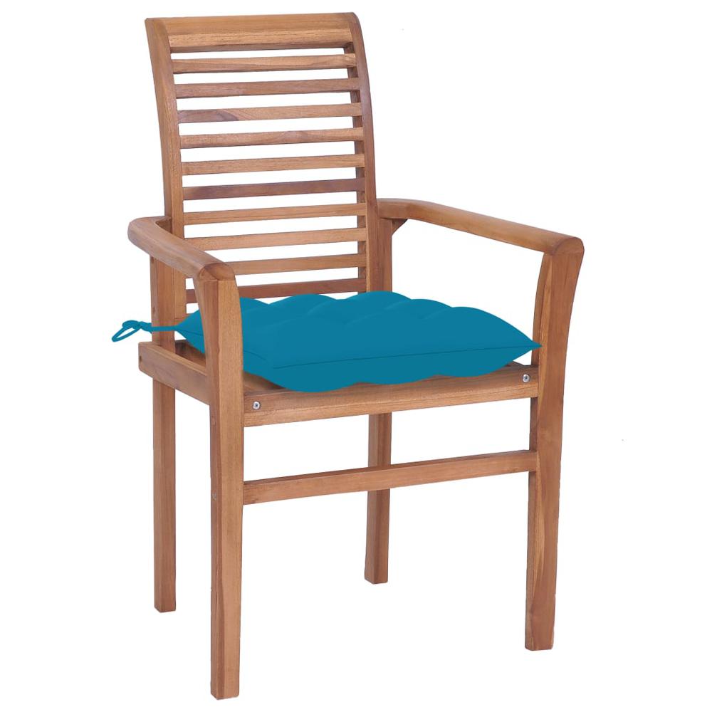 Dining Chairs 4 pcs with Light Blue Cushions Solid Teak Wood. Picture 1