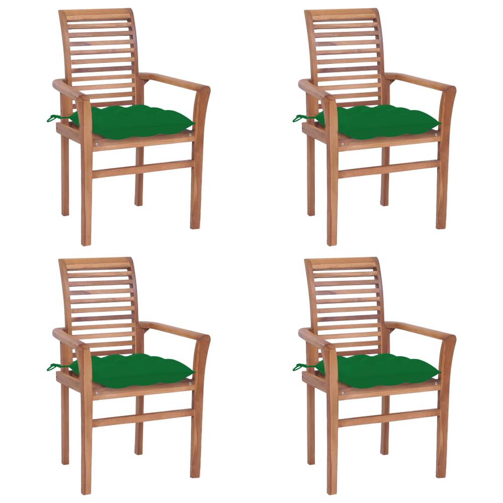 vidaXL Dining Chairs 4 pcs with Green Cushions Solid Teak Wood 2642. Picture 1