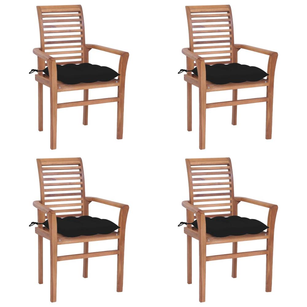 vidaXL Dining Chairs 4 pcs with Black Cushions Solid Teak Wood 2644. Picture 1