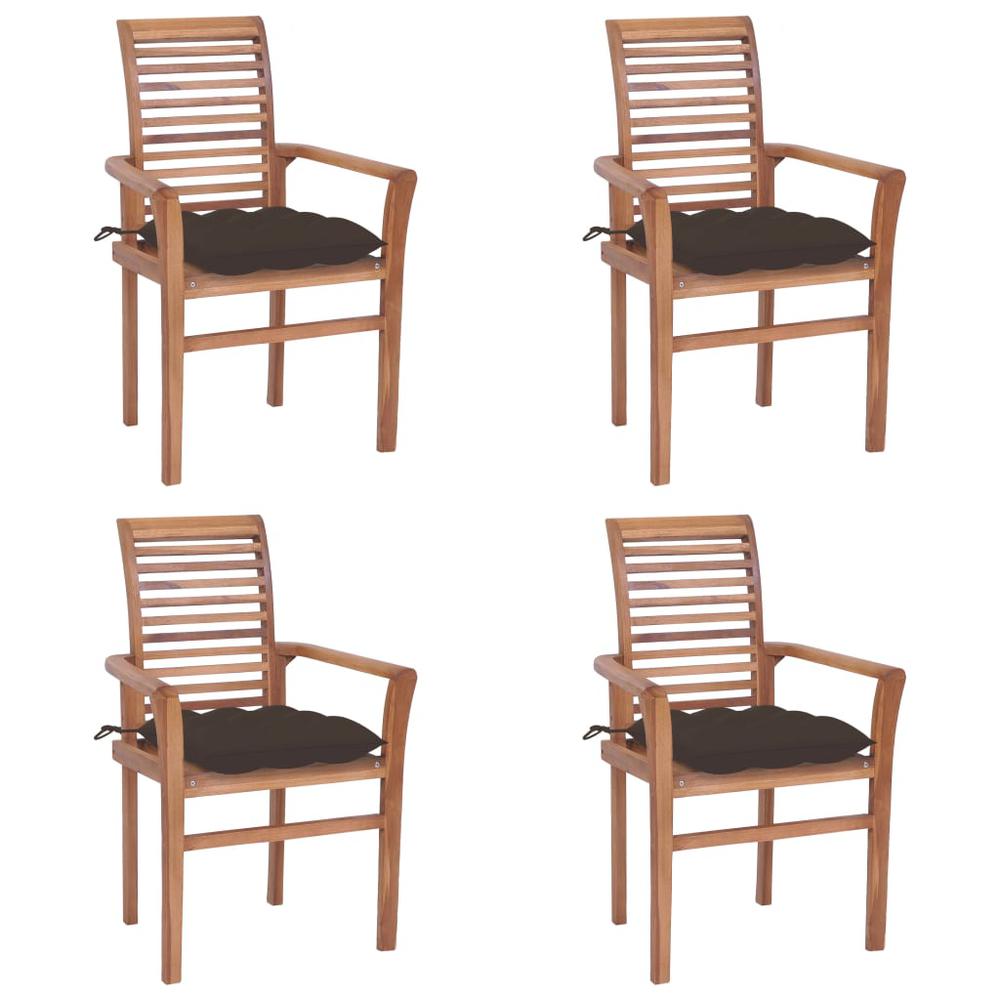 vidaXL Dining Chairs 4 pcs with Taupe Cushions Solid Teak Wood 2645. Picture 1